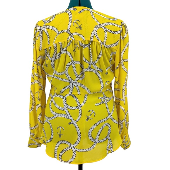 Cabi Reef Knot Blouse #5707 Plunging V-Neck Fitted Waist Bell Sleeve Top, Medium - Picture 9 of 17